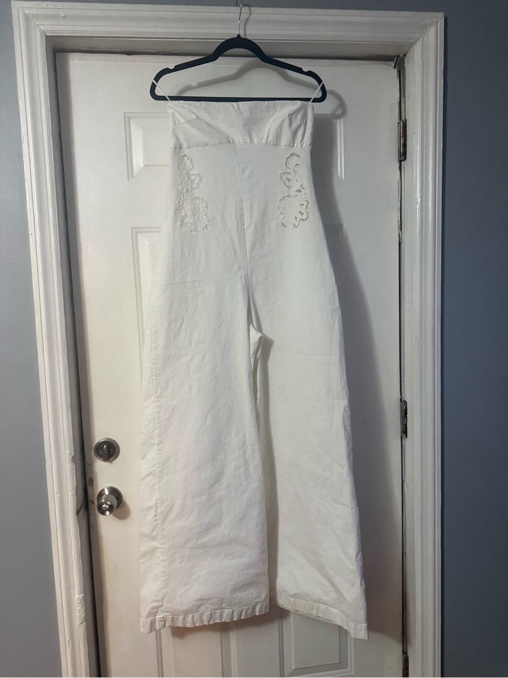 ZARA White Embroidered Strapless Wide Leg Jumpsuit Size M - Picture 16 of 16